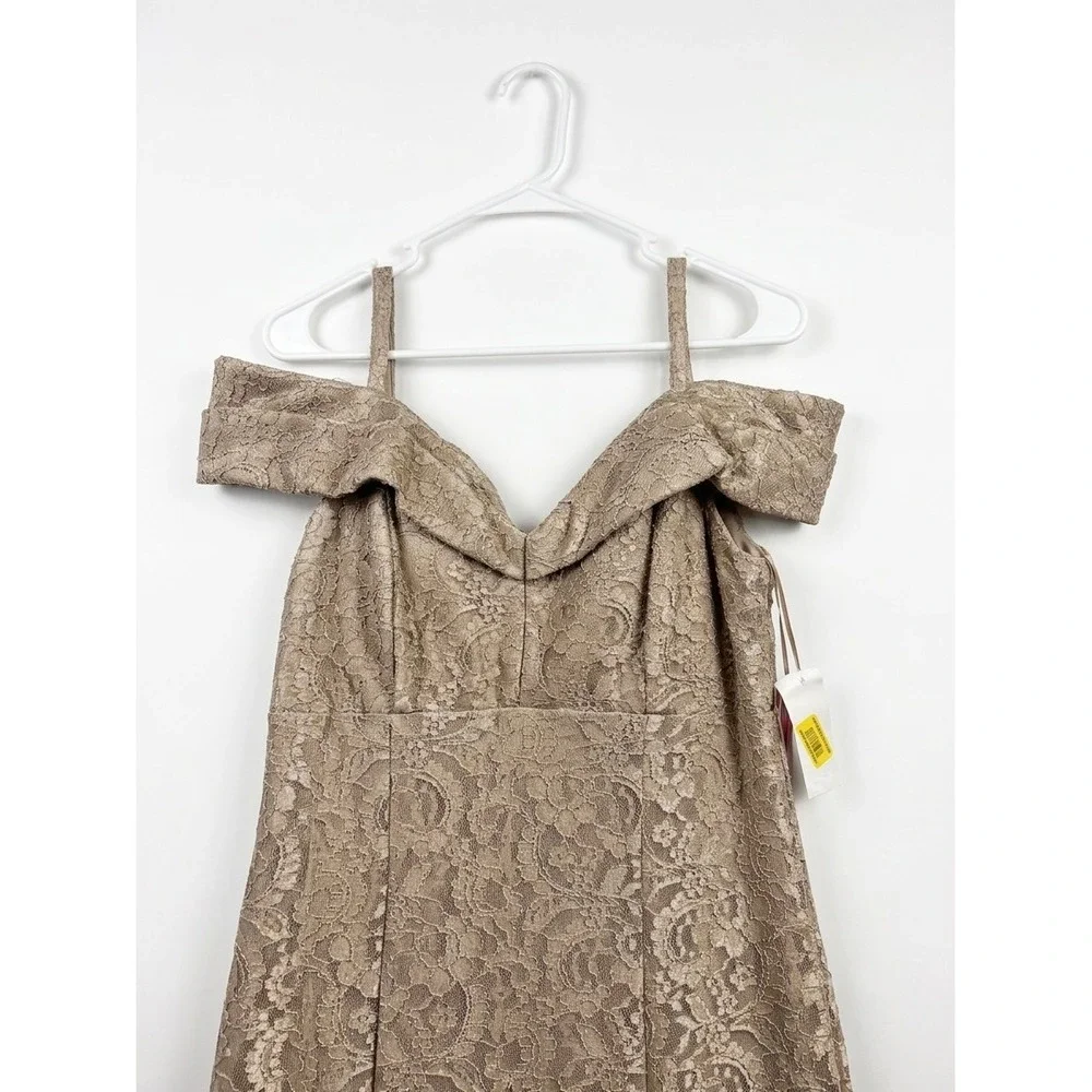 R&M Richards Gold Lace Off Shoulder Mermaid Gown Old Money Quiet Luxury Sz 8 NWT